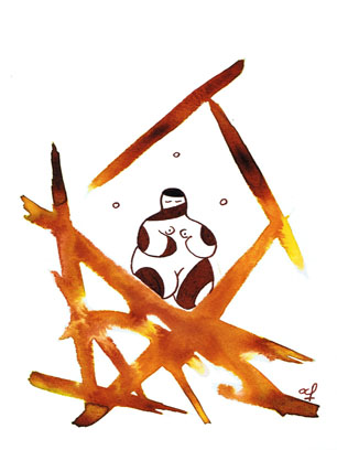 Three Meditations: India ink drawing by Olivier Cornil