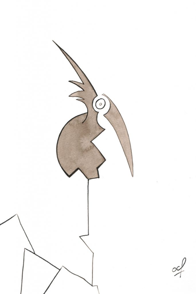 One day, One drawing - Day 001: The big jump - Ink drawing by Olivier Cornil
