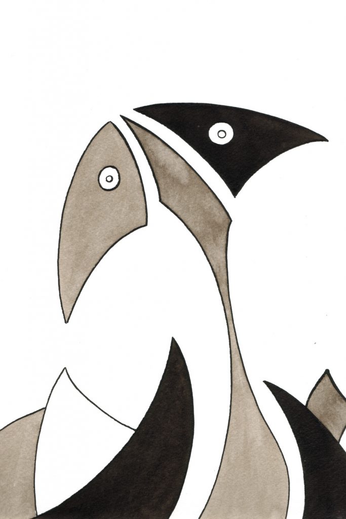 One day, One drawing - Day 008 : Neo birds- Duo - Ink drawing by Olivier Cornil