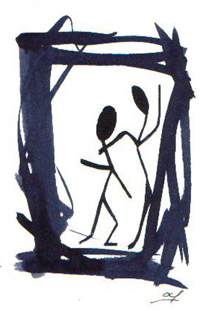 One day, One drawing - Day 011 - Filament Man : The War of the Chiefs - Ink drawing by Olivier Cornil