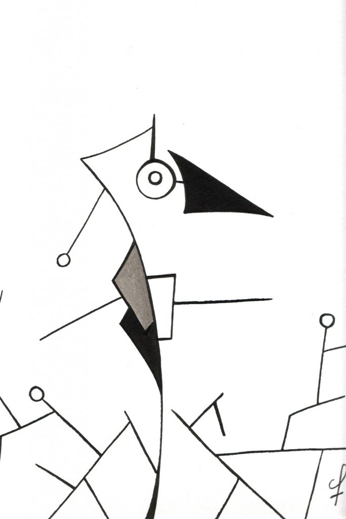 One day, One drawing - Day 019 : pinned - Ink drawing by Olivier Cornil