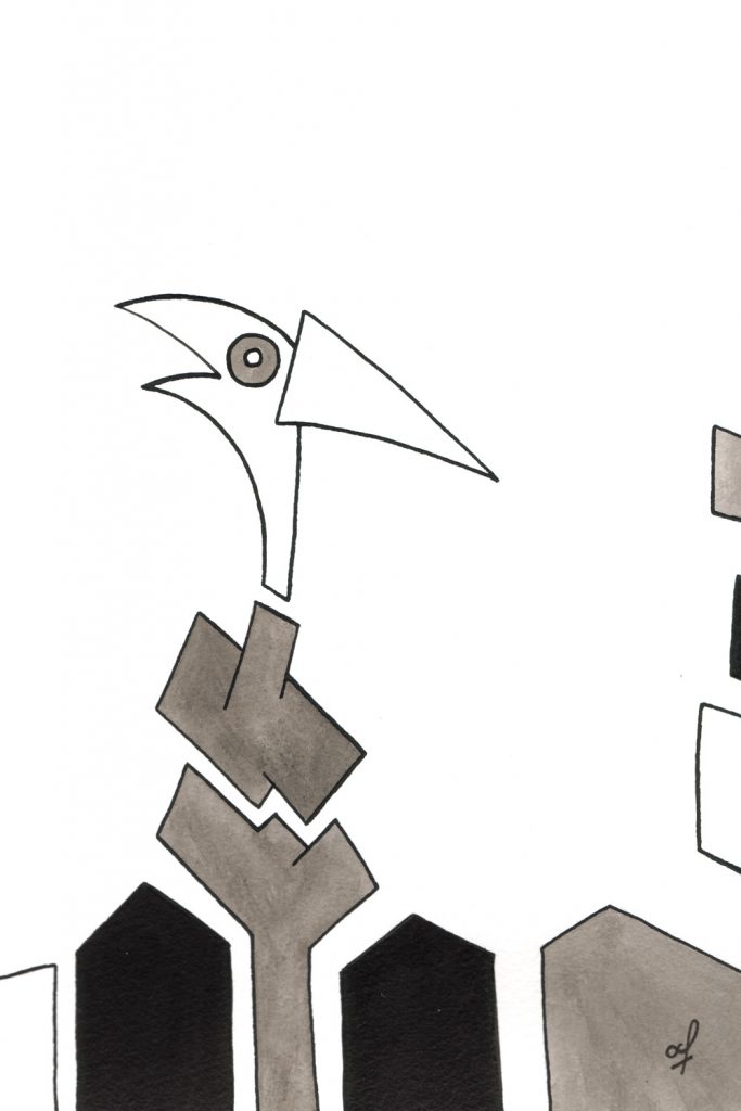 One day, One drawing - Day 022 : Big Chunks - Ink drawing by Olivier Cornil