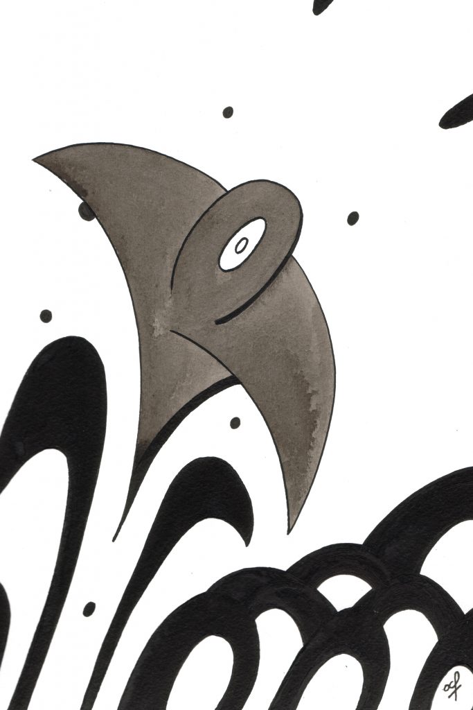 One day, One drawing - Day 024 : Caught in the wave - Ink drawing by Olivier Cornil