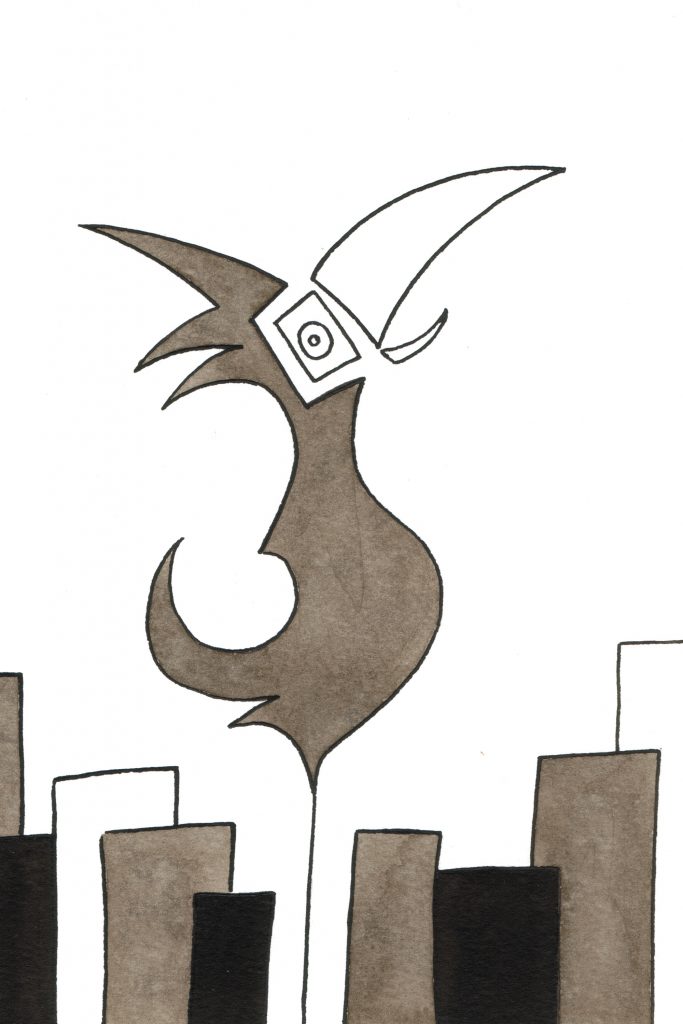 One day, One drawing - Day 026 : Urban Singing - Ink drawing by Olivier Cornil