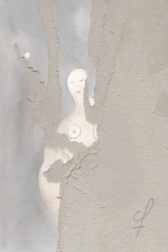 One day, One drawing - Day 033 : Torn Moon Woman - gouache on cardboard by Olivier Cornil