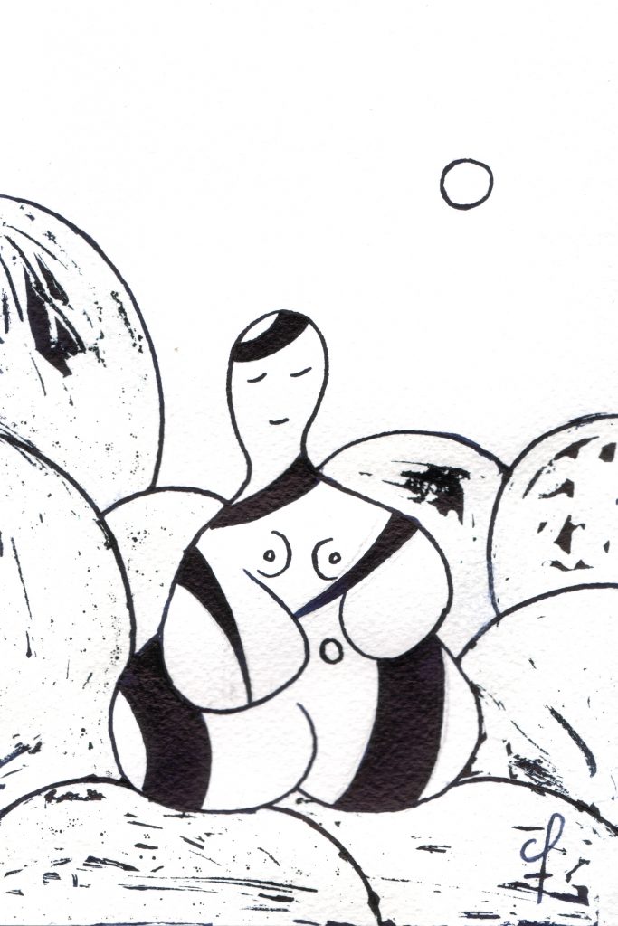 One day, One drawing - Day 035 : Thoughts asphalt - Ink drawing by Olivier Cornil