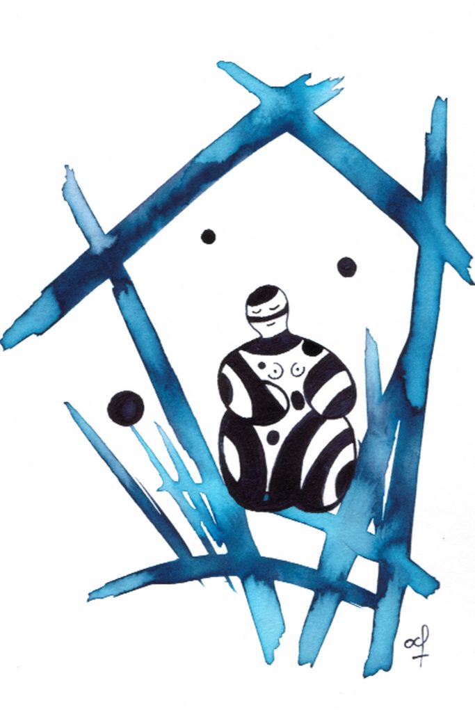 One day, One drawing - Day 046 : The blue house - Ink drawing by Olivier Cornil