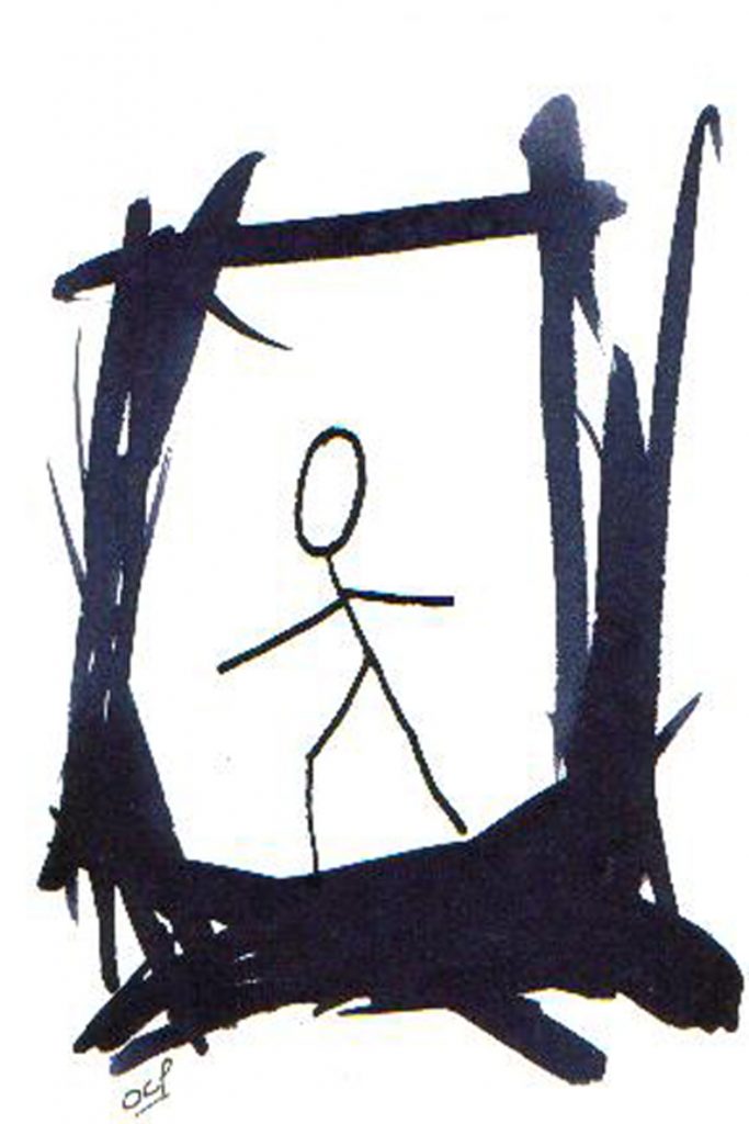 One day, One drawing - Day 048 : Man Filament - social networks - Ink drawing by Olivier Cornil