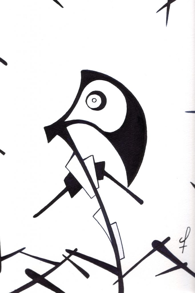 One day, One drawing - Day 052 : Tricky Situation (variation) - Ink drawing by Olivier Cornil
