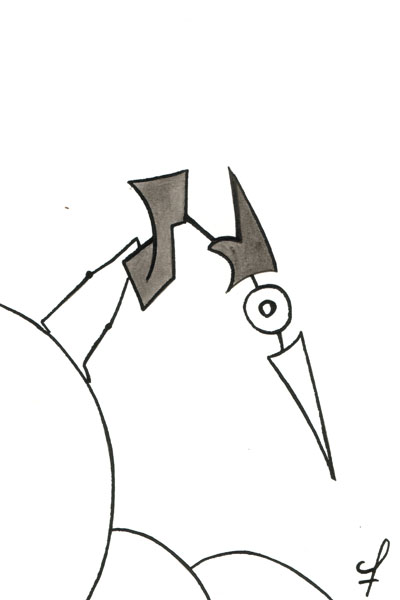 One day, One drawing - Day 063 : Egotistical neo bird - Ink drawing by Olivier Cornil