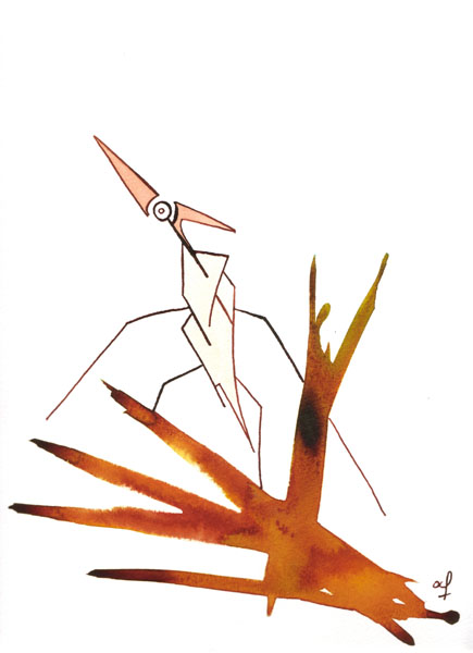 One day, One drawing - Day 068 : New start in autumn colors - Ink drawing by Olivier Cornil