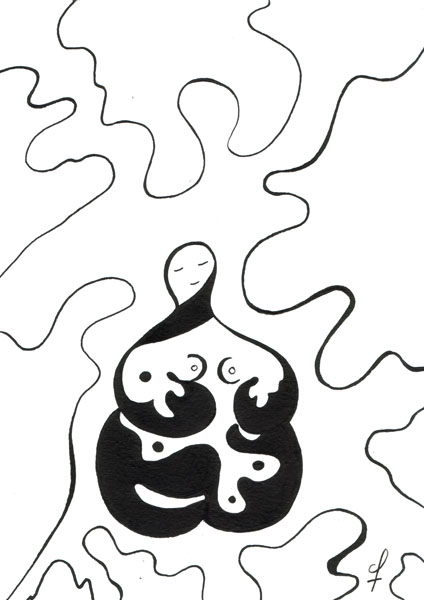 One day, One drawing - Day 070 : Woman moon under the influence - Ink drawing by Olivier Cornil