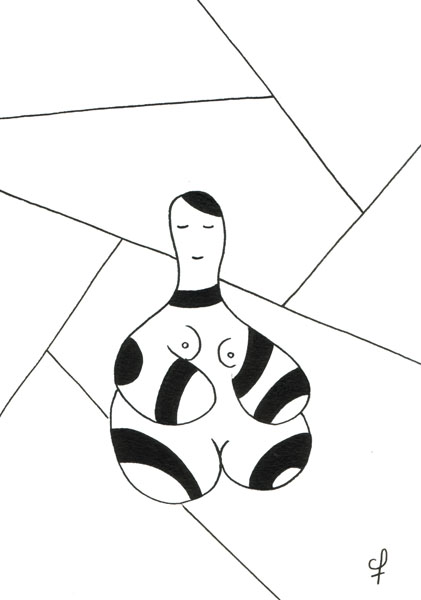 One day, One drawing - Day 077 : Woman moon: straight lines - Ink drawing by Olivier Cornil