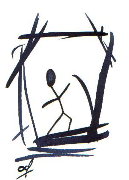 One day, One drawing - Day 079 - Filament man in the firmament - Ink drawing by Olivier Cornil
