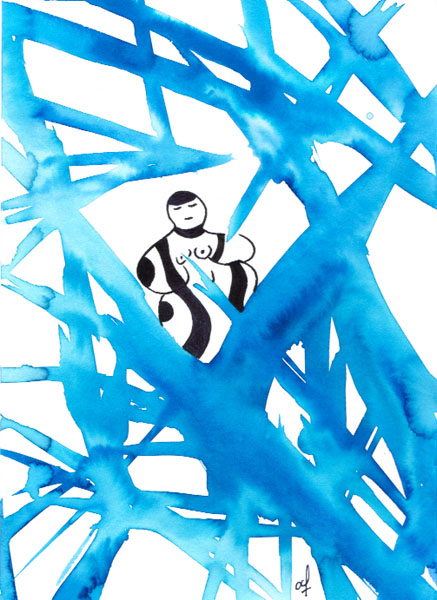 One day, One drawing - Day 087 - The blue to think - Ink drawing by Olivier Cornil