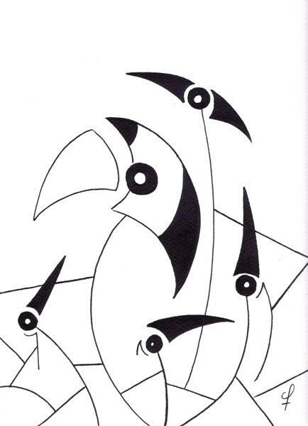 One day, One drawing - Day 094 - Under the Art Deco sun - Ink drawing by Olivier Cornil