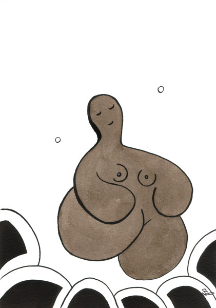 One day, One drawing - Day 098 - Woman moon in suspension - Ink drawing by Olivier Cornil