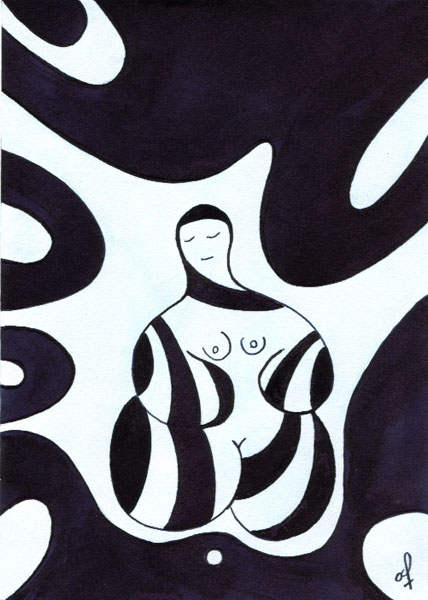 One day, One drawing - Day 103 - Blue wave - Ink drawing by Olivier Cornil