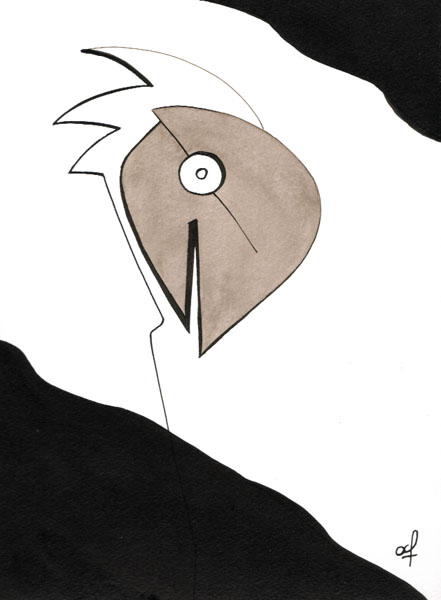 One day, One drawing - Day 106 - Stuck between heaven and earth - Ink drawing by Olivier Cornil
