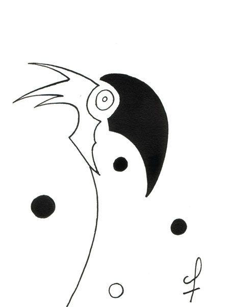 One day, One drawing - Day 108 - Bird's head - Ink drawing by Olivier Cornil