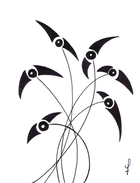 One day, One drawing - Day 120 - Neo bouquet - Ink drawing by Olivier Cornil