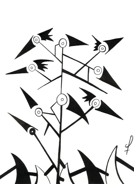 One day, One drawing - Day 123 - Everyone seeks their own path (variation) - Ink drawing by Olivier Cornil