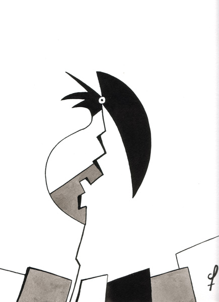 One day, One drawing - Day 131 - Piece of humanity 03 - Ink drawing by Olivier Cornil