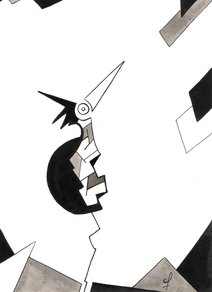 One day, One drawing - Day 132 - Piece of humanity 04 - Ink drawing by Olivier Cornil