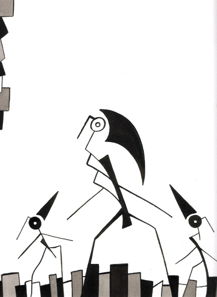 One day, One drawing - Day 139 - Crisis of authority - Ink drawing by Olivier Cornil