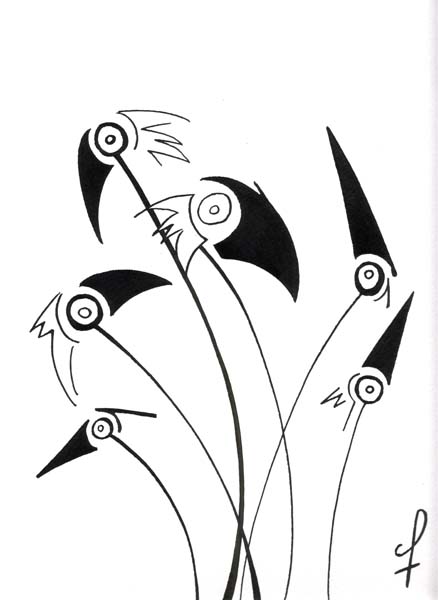 One day, One drawing - Day 159 - I’m watching you ! - Ink drawing by Olivier Cornil
