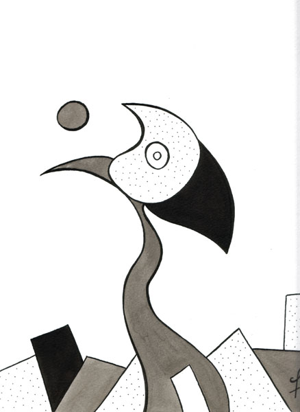 One day, One drawing - Day 163 - A little idea in the back of my head - Ink drawing by Olivier Cornil