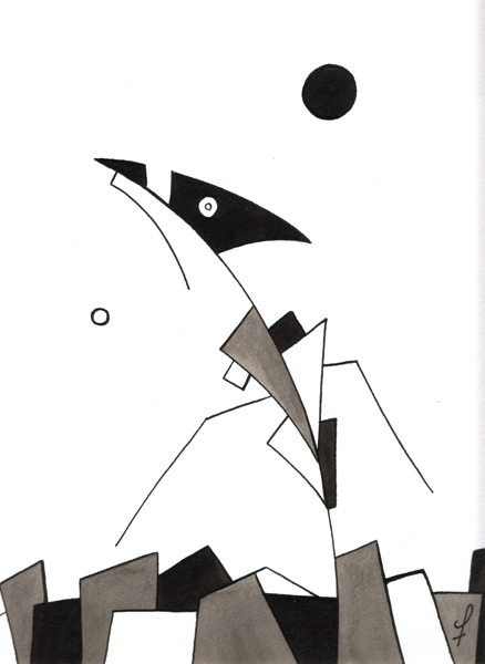 One day, One drawing - Day 169 - Positive unconscious - Ink drawing by Olivier Cornil