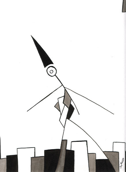 One day, One drawing - Day 170 - Steps counted - Ink drawing by Olivier Cornil