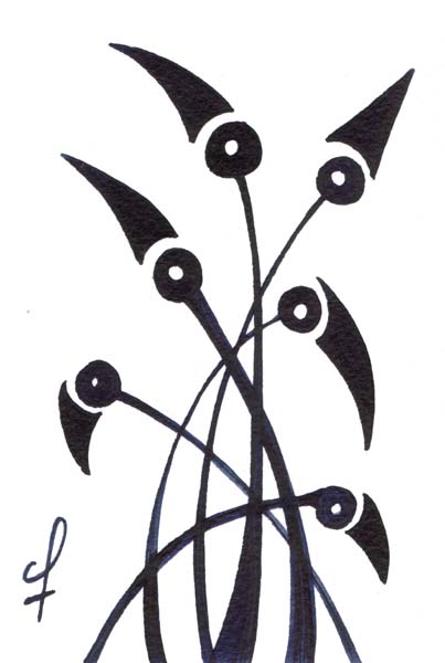 One day, One drawing - Day 172 - Birds in meditation - Ink drawing by Olivier Cornil