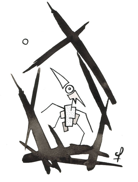 One day, One drawing - Day 176 - Farewell - Ink drawing by Olivier Cornil
