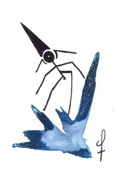 One day, One drawing - Day 182 - Crystallized bird - Ink drawing by Olivier Cornil