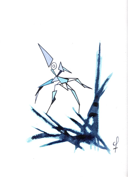 One day, One drawing - Day 183 - Blue Horizons - Ink drawing by Olivier Cornil