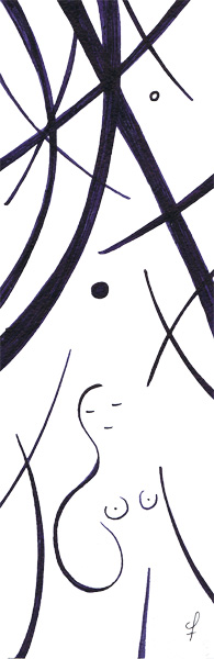 One day, One drawing - Day 197 - Feminine in thought - Ink drawing by Olivier Cornil
