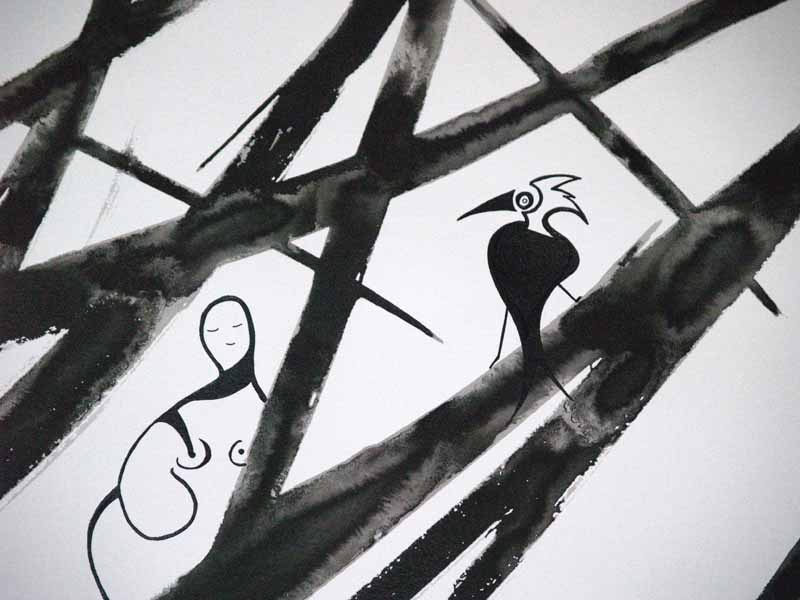 One day, One drawing - Day 220 - Between times - Ink drawing by Olivier Cornil