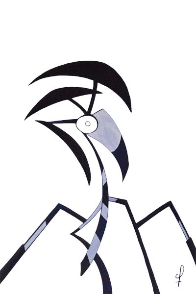 One day, One drawing - Day 225 - Blue Mantis - Ink drawing by Olivier Cornil