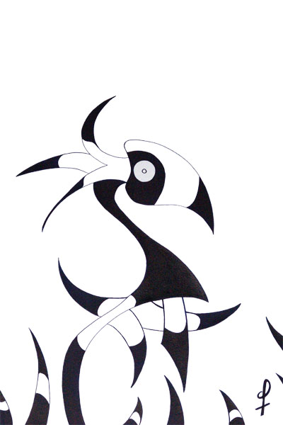 One day, One drawing - Day 226 - Tentacular Neobird - Ink drawing by Olivier Cornil