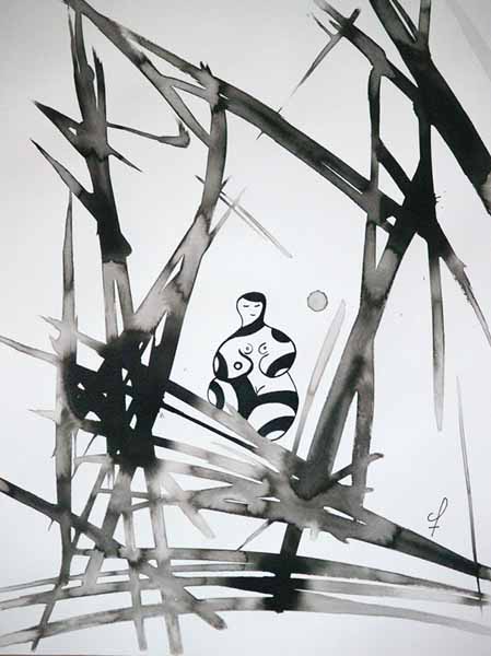 One day, One drawing - Day 243 - Introspection - Ink drawing by Olivier Cornil