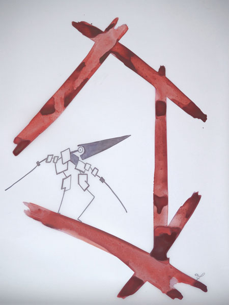 One day, One drawing - Day 255 - Out of the red - Ink drawing by Olivier Cornil