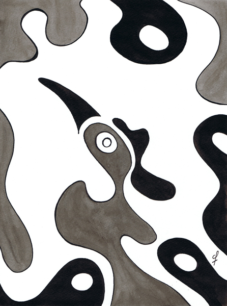 One day, One drawing - Day 262 - Neuron Bird - Ink drawing by Olivier Cornil
