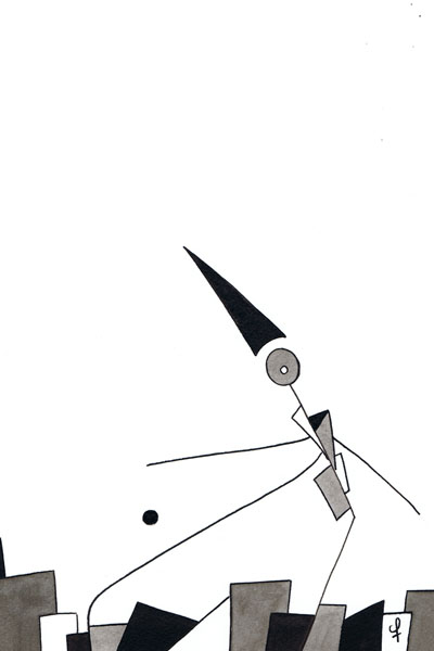 One day, One drawing - Day 269 - Swinging on the City - Ink drawing by Olivier Cornil