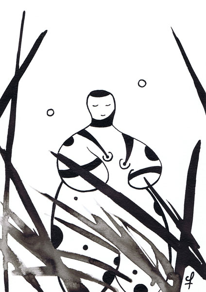 One day, One drawing - Day 282 - Morning Thought - Ink drawing by Olivier Cornil