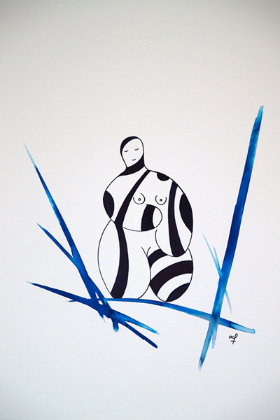 One day, One drawing - Day 283 - Hurted Moon Woman - Ink drawing by Olivier Cornil