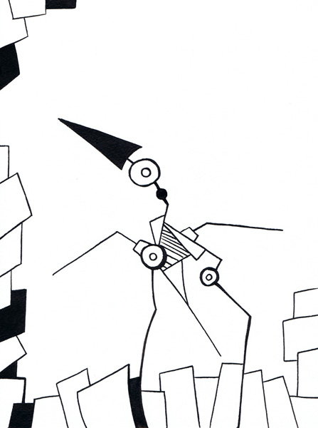 One day, One drawing - Day 285 - Above the City - Ink drawing by Olivier Cornil