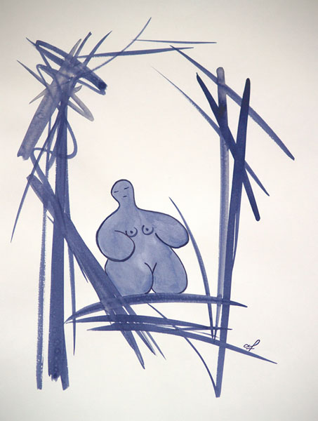 One day, One drawing - Day 302 - Crossed looks - Ink drawing by Olivier Cornil