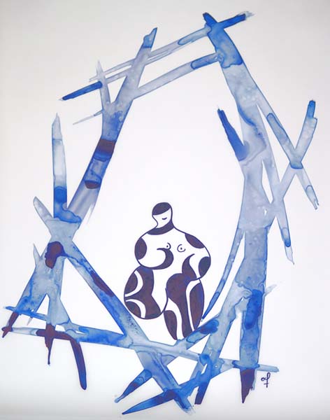 One day, One drawing - Day 311 - Blue Sensation - Ink drawing by Olivier Cornil